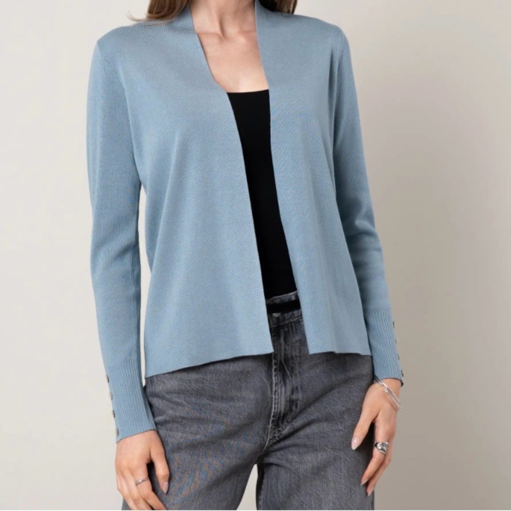 Cyrus Women's Satin Blue Open Front Cardigan